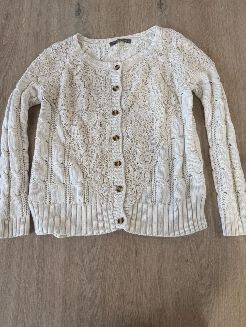 Finn & Clover Crochet Lace Cable Knit Cardigan Ivory Boho Cottagecore S